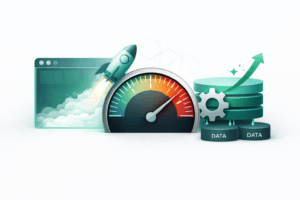 Illustrazione della web performance: ottimizzazione di HTML e CSS e velocità di caricamento